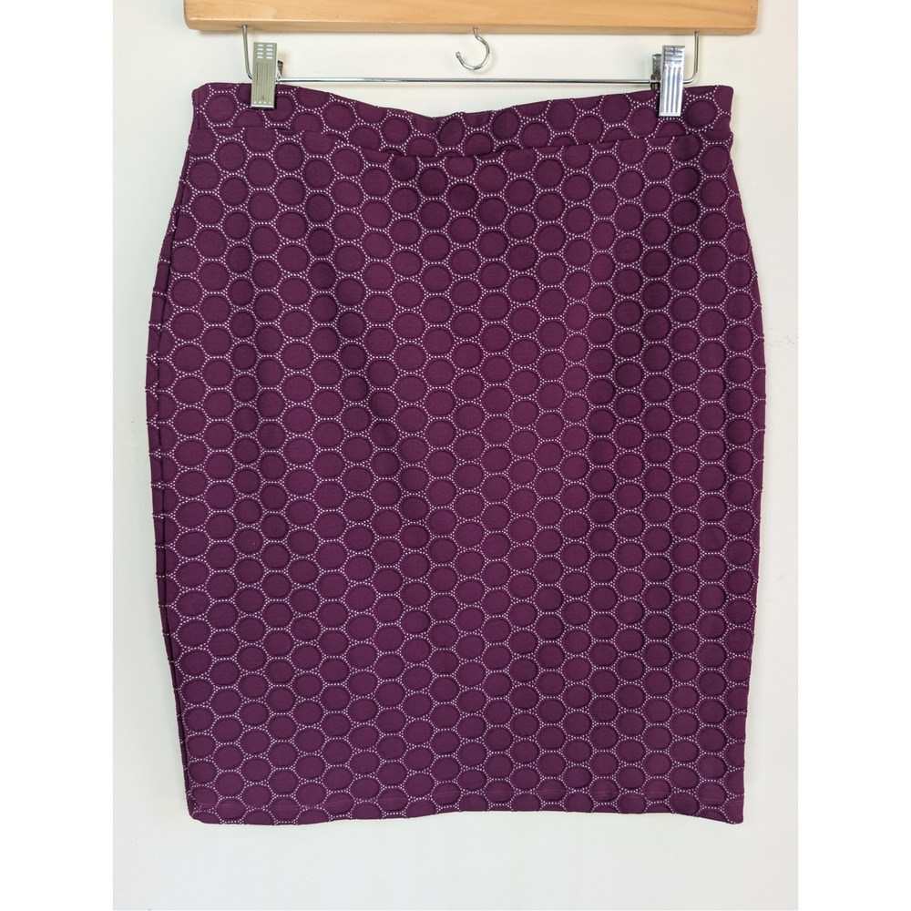 Leota Jacquard Knit‎ Pull On Pencil Skirt Womens L Plum Geometric Workwear